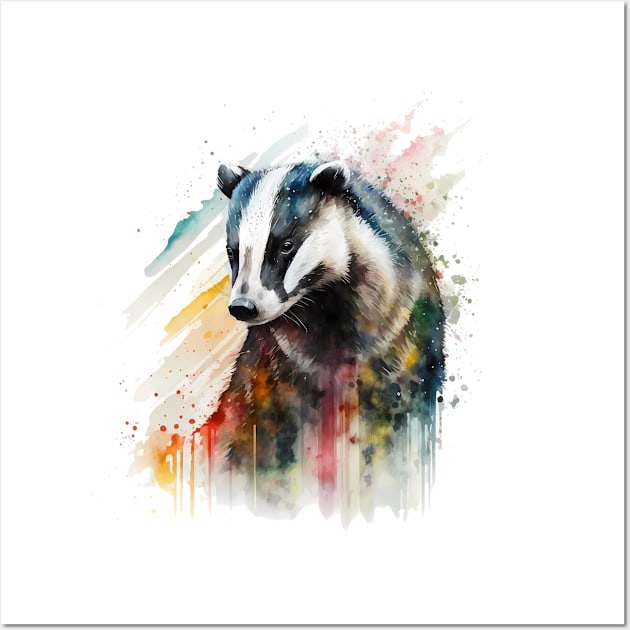 Colourful Watercolour Badger Painting Wall Art by Aqueduct Designs